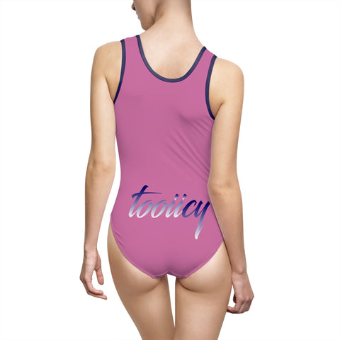 Elegant Women's Classic One-Piece Swimsuit - Soft Pink with 'Tooiicy' Design
