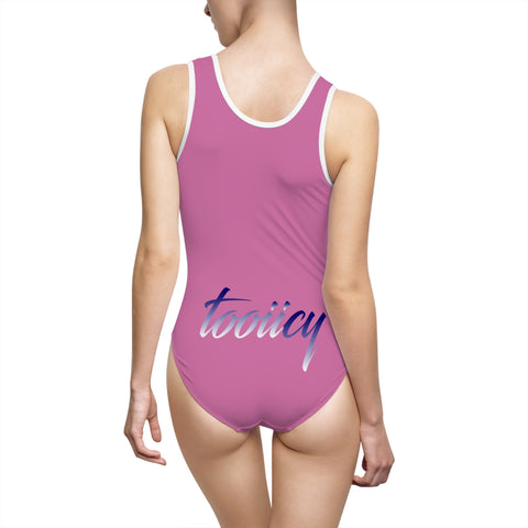 Elegant Women's Classic One-Piece Swimsuit - Soft Pink with 'Tooiicy' Design