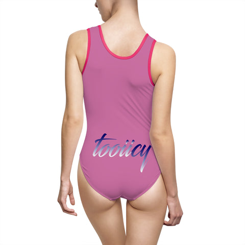 Elegant Women's Classic One-Piece Swimsuit - Soft Pink with 'Tooiicy' Design