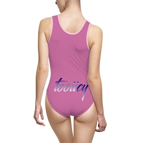 Elegant Women's Classic One-Piece Swimsuit - Soft Pink with 'Tooiicy' Design
