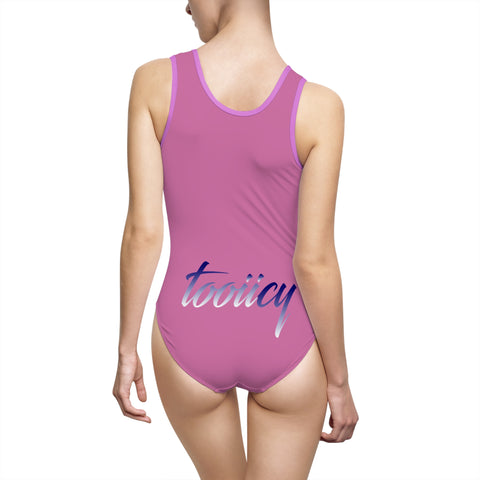 Elegant Women's Classic One-Piece Swimsuit - Soft Pink with 'Tooiicy' Design